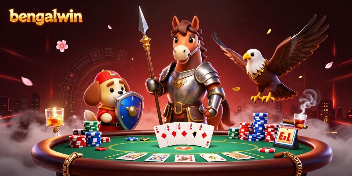 Bengalwin players enjoying a dynamic poker scene, featuring medieval characters and festive casino elements.
