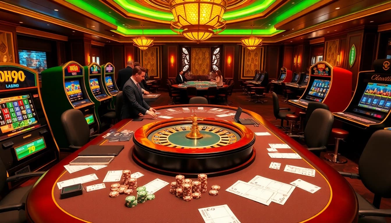 Nohu90 players enjoying an exciting game of blackjack at a vibrant online casino.