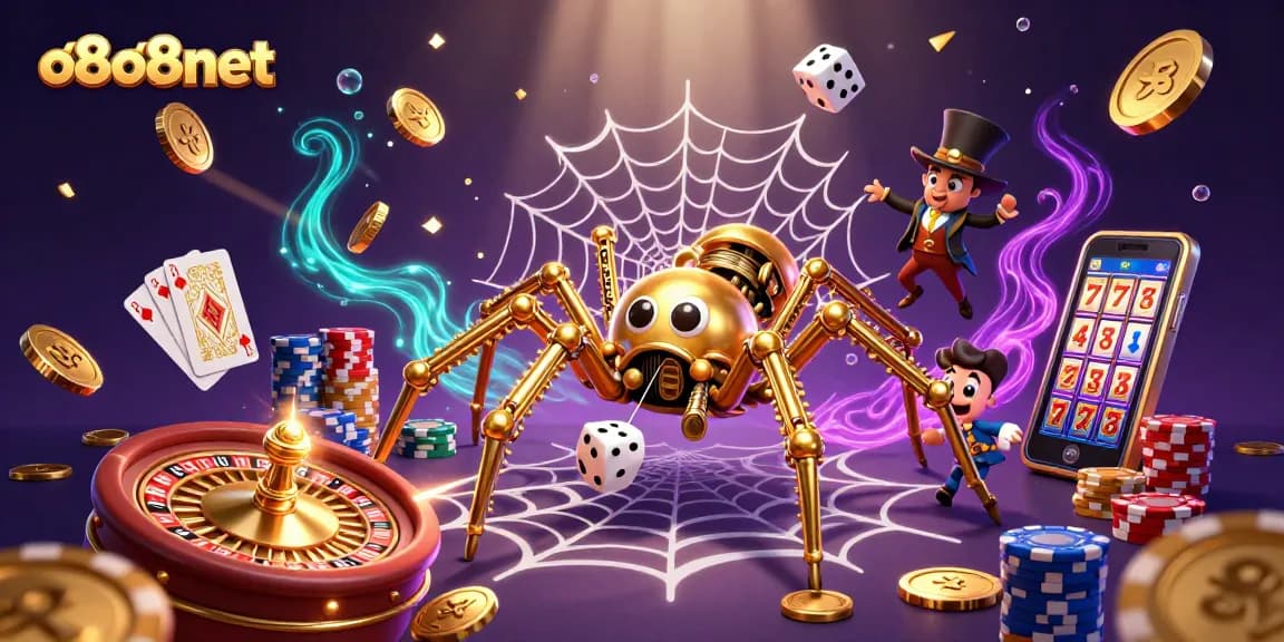 Experience the thrill of o8o8net with this rich 3D casino scene featuring dynamic gaming elements.