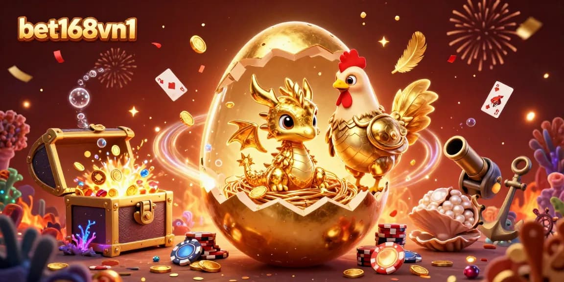 Engage in exciting gameplay at bet168vn1 with a golden dragon, poker chips, and vibrant casino elements.