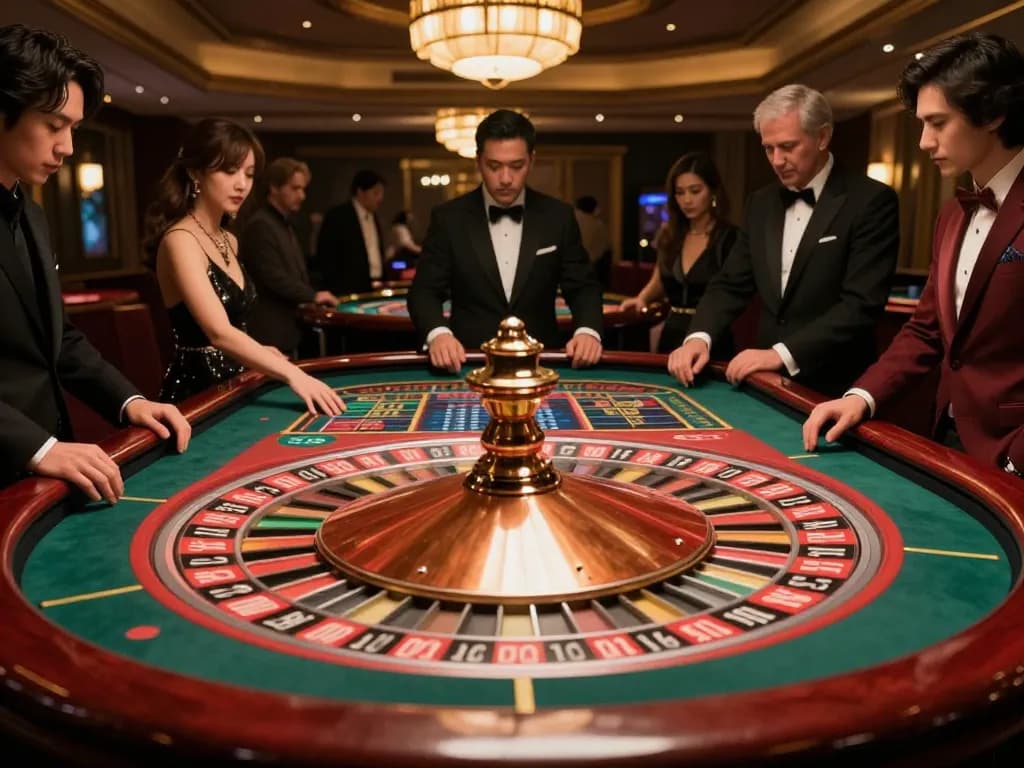 Engaging gameplay at a roulette table featuring VB88, players placing bets and enjoying the thrill of the game