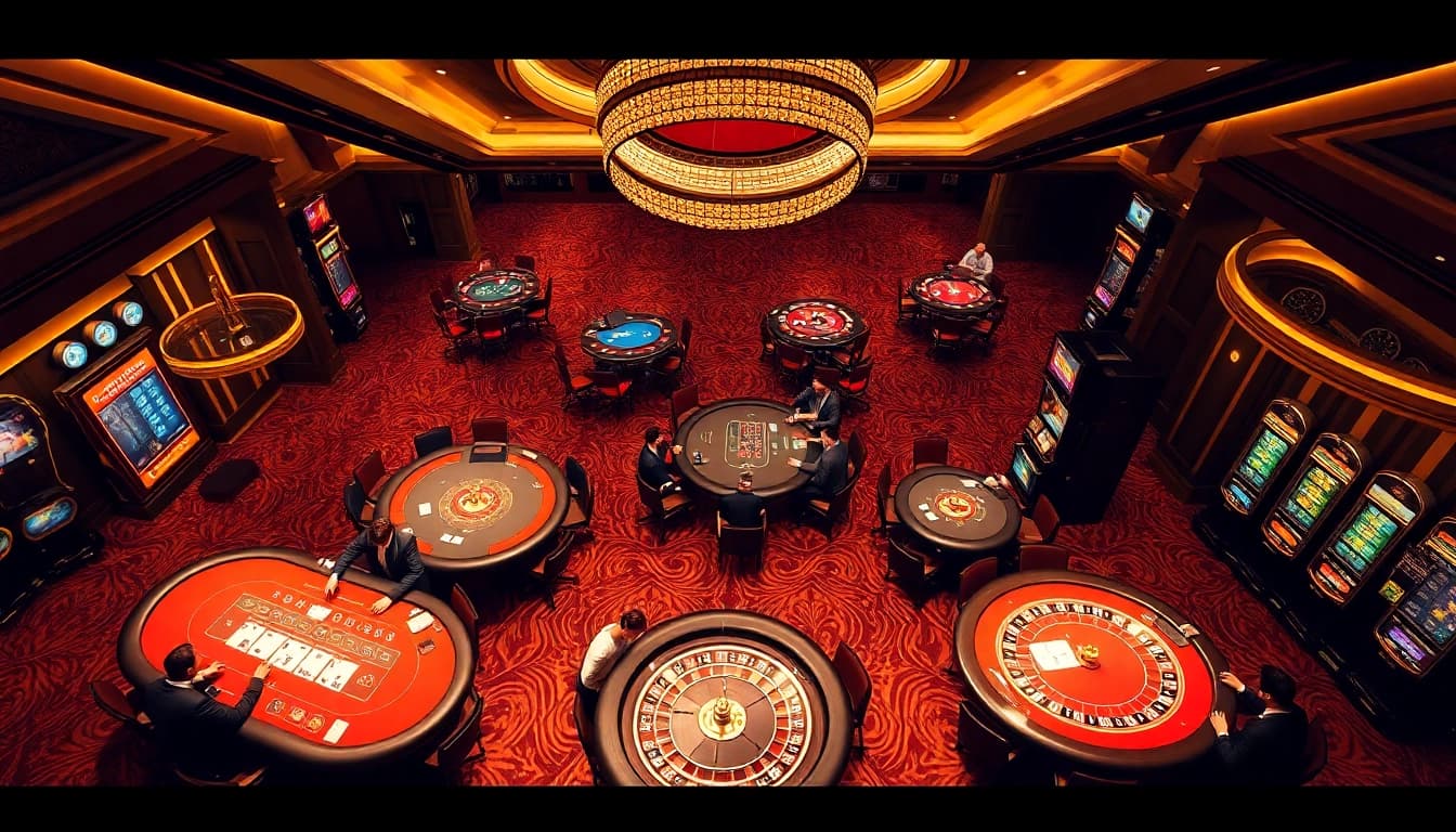 Experience thrilling gameplay at Nhà cái 8DAY with vibrant casino tables and players engaged in excitement.