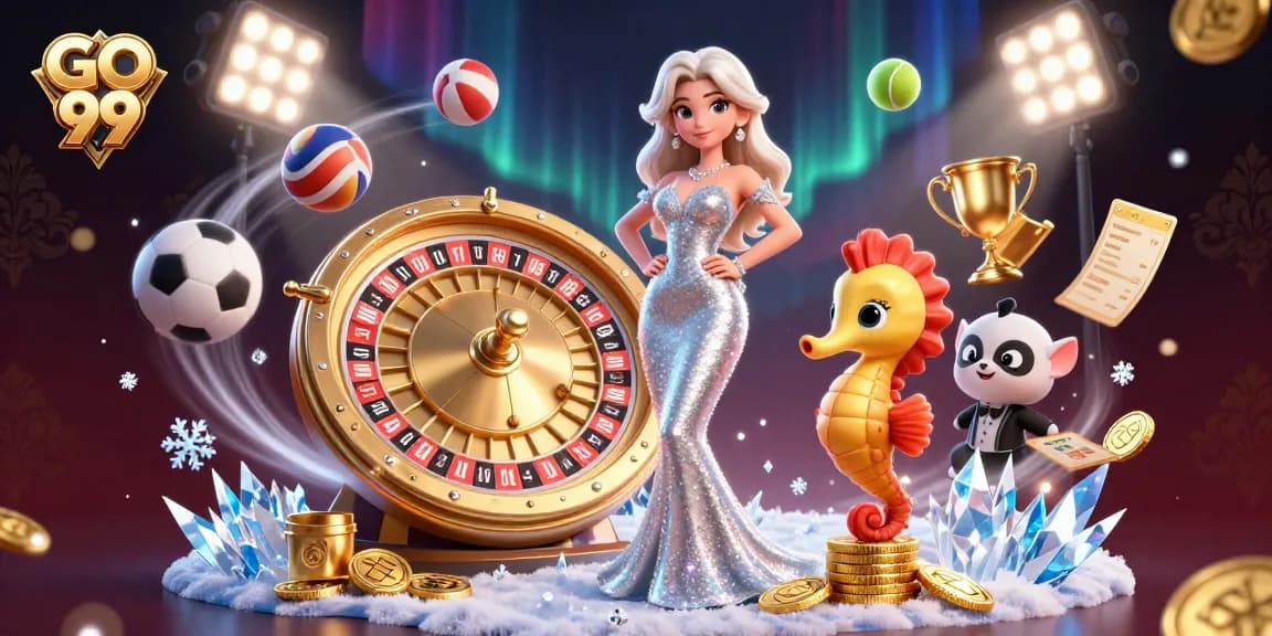 Experience the thrill of betting at GO 99 with a stunning 3D illustration featuring a glamorous mermaid and exciting casino elements.