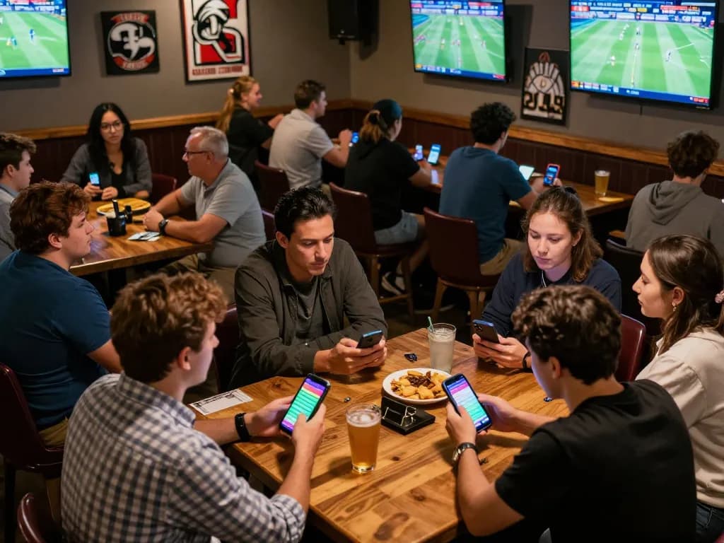 Engaging sports betting scene at 9win with lively patrons placing bets, highlighting interactive experience.