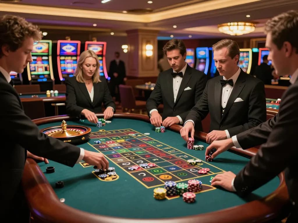 Engaging scene at a hit club roulette table with players placing strategic bets in anticipation of wins