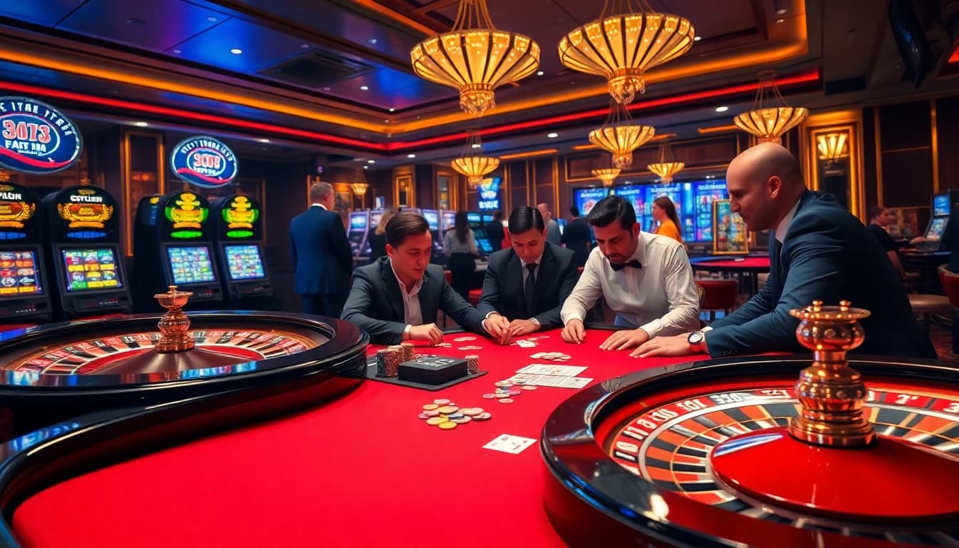 Players engage in a high-stakes poker game at a luxury casino featuring luck 8 elements.