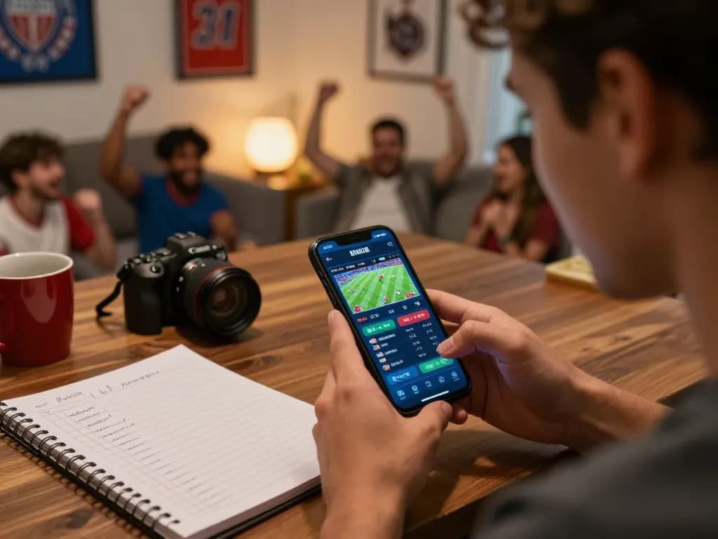 Engaging with Link truy cập Vin88 via smartphone to place bets in a lively home sports betting setup.