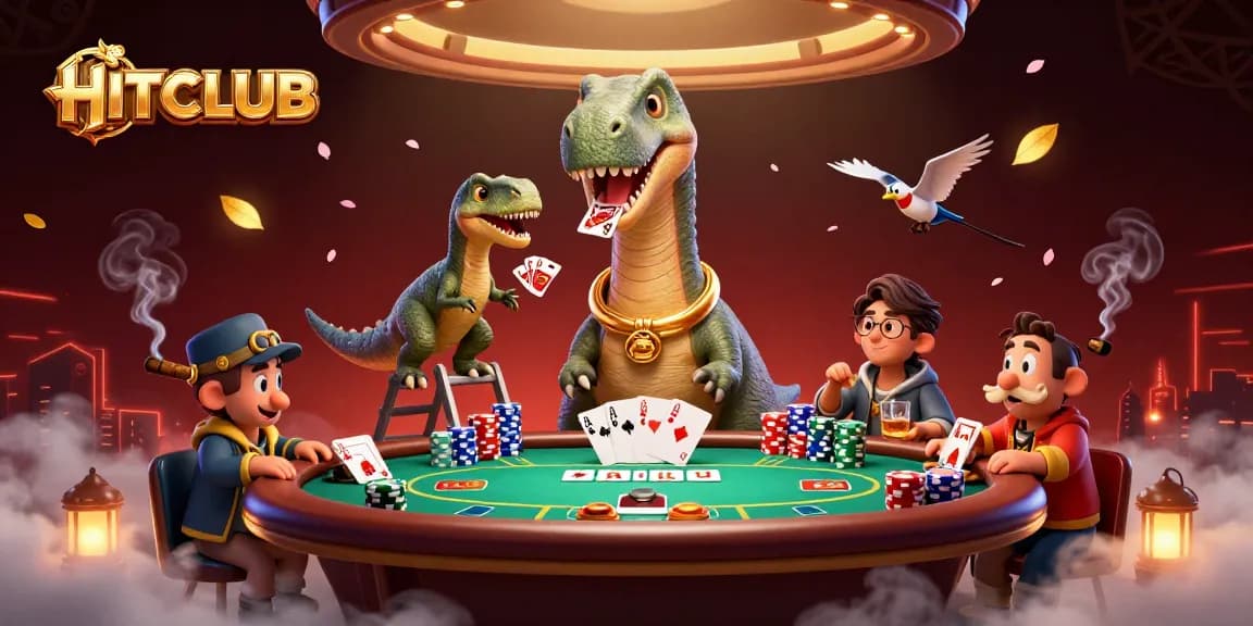Experience the thrill of HITCLUB with this vibrant 3D casino scene featuring a poker showdown.