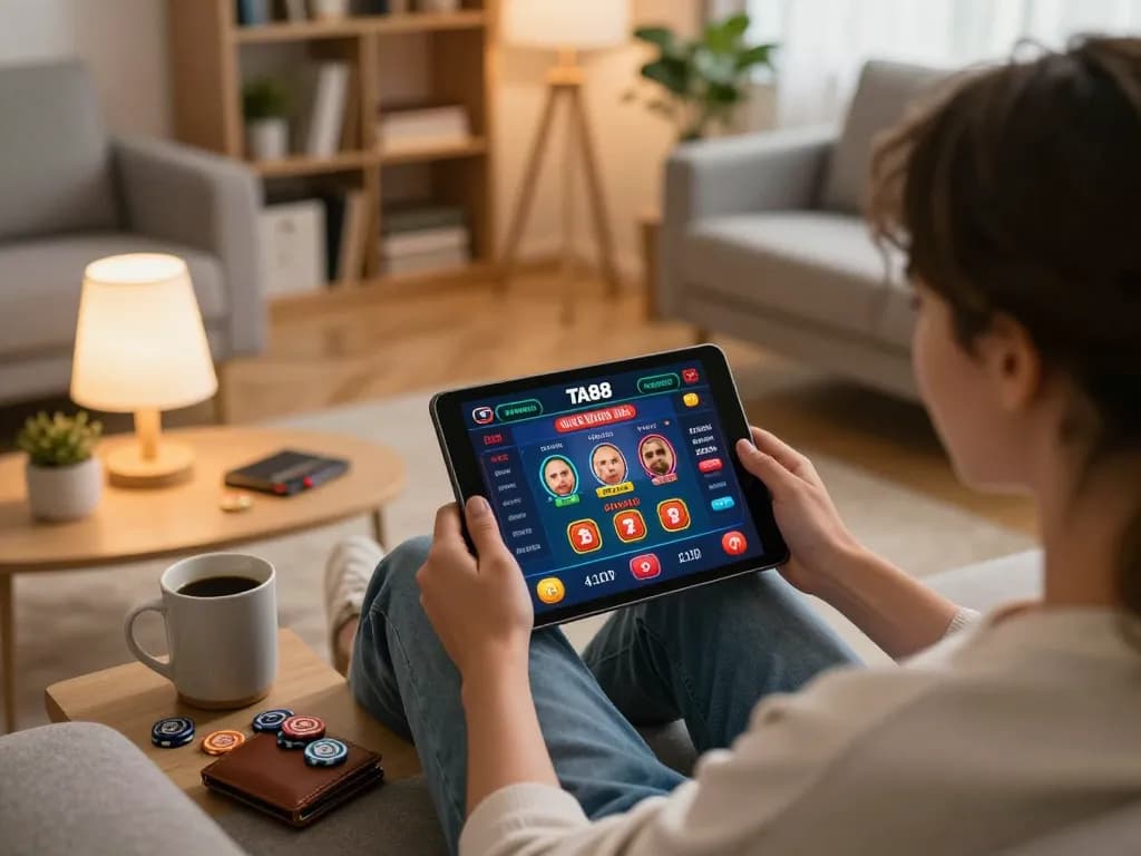 Engaging in online casino gameplay at TA88 from a cozy living room setting