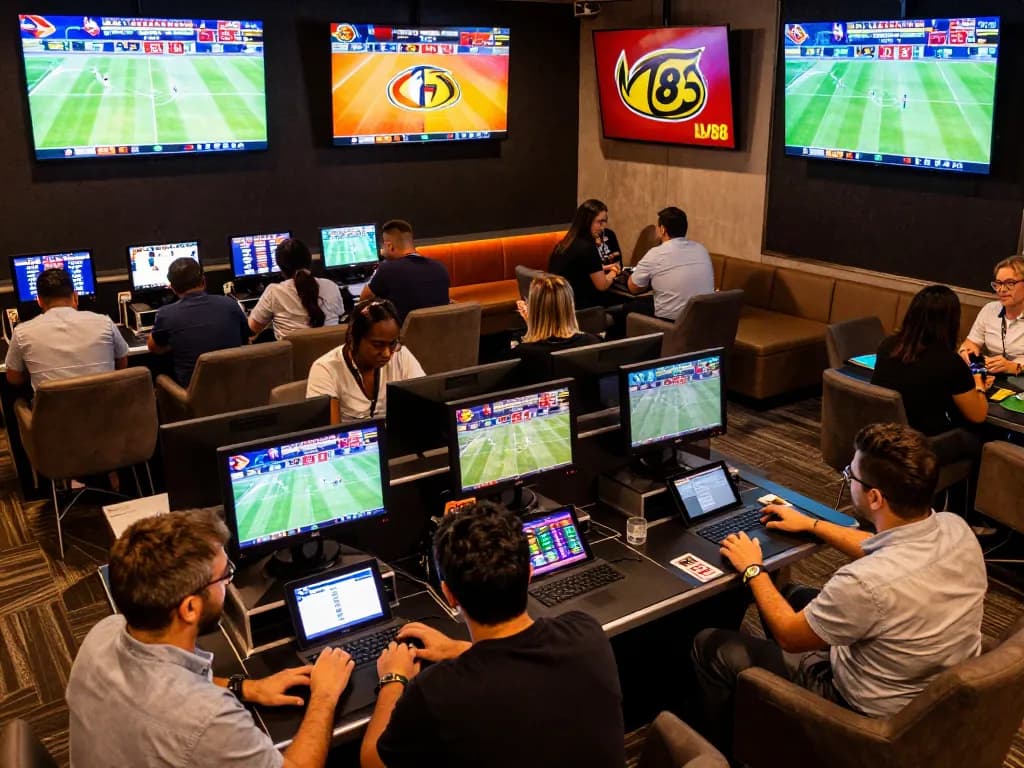 LV88 sports betting action with enthusiastic bettors placing wagers on live games