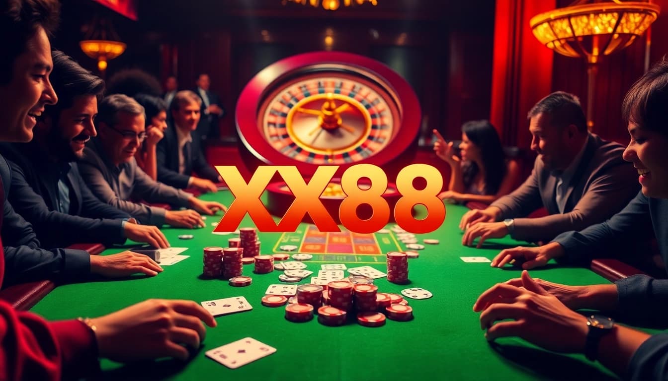 Join the thrilling experience at XX88 casino with vibrant poker action and roulette excitement.