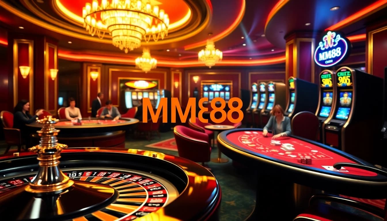 Exciting gameplay at https://mm88.vin/ with poker chips and a roulette wheel in a luxurious setting.