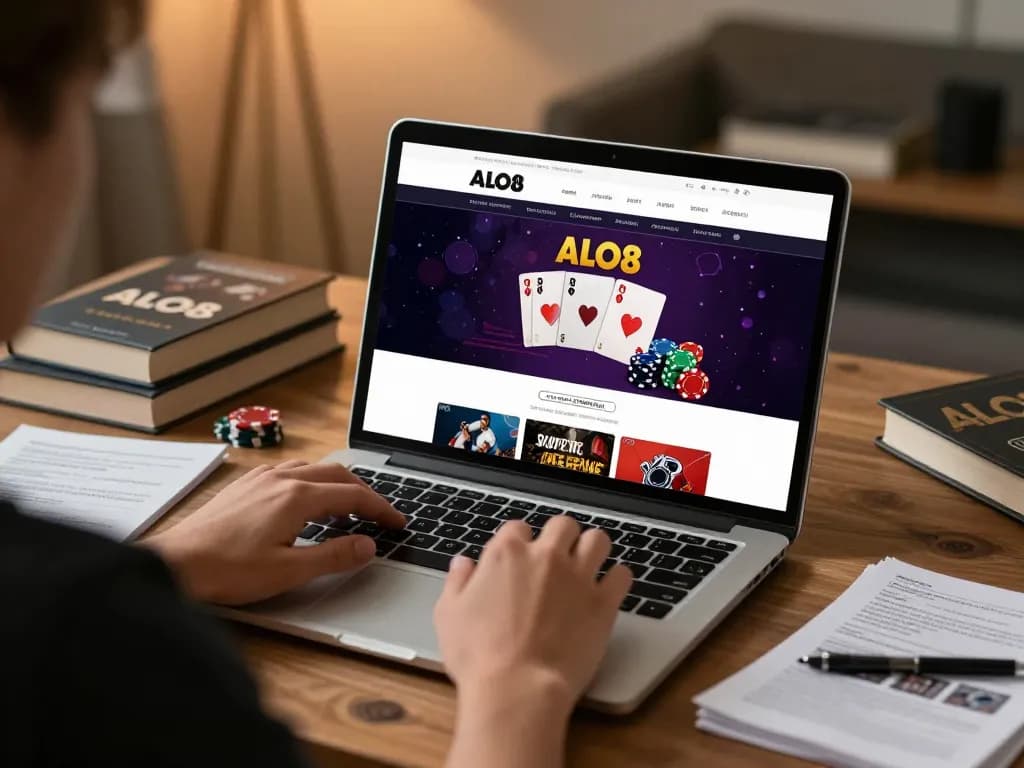 Engaging online gambling experience with ALO8 interface displayed on laptop, highlighting strategic gameplay.