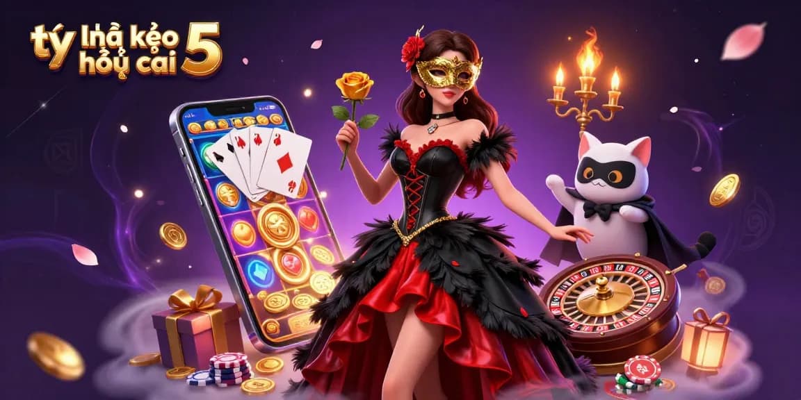 Tỷ lệ kèo nhà cái 5 illustrated in an engaging scene with dynamic casino elements and immersive details.