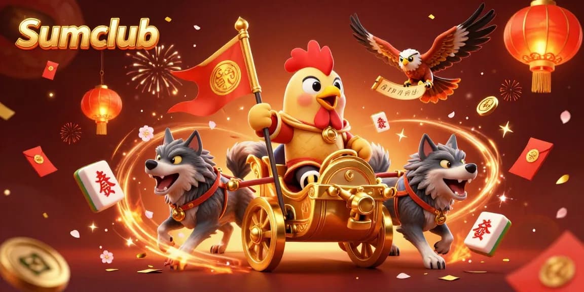 Experience thrilling gameplay with Sumclub's vibrant casino illustration featuring a warlord and golden elements.