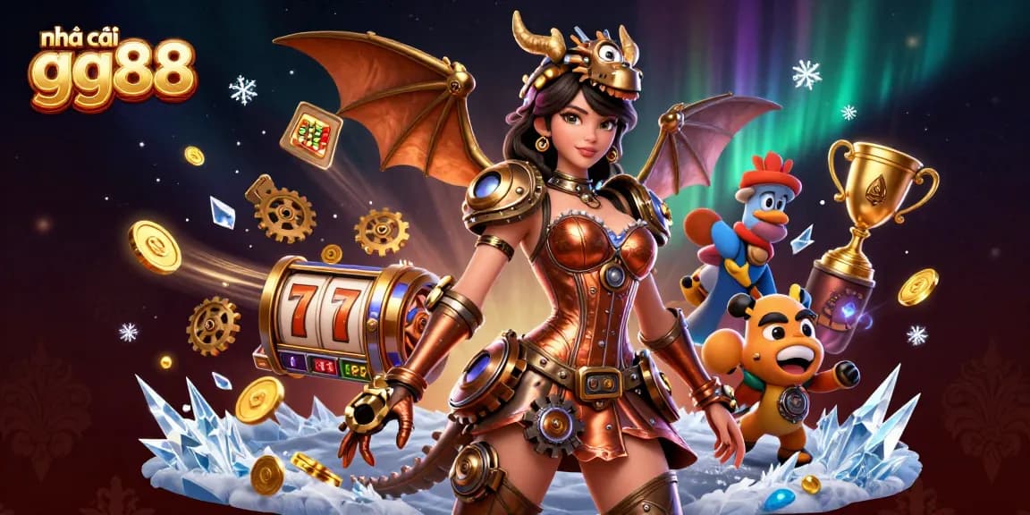 Experience thrilling casino action with nhà cái gg88 in a stunning 3D illustration featuring slot reels and jackpots.