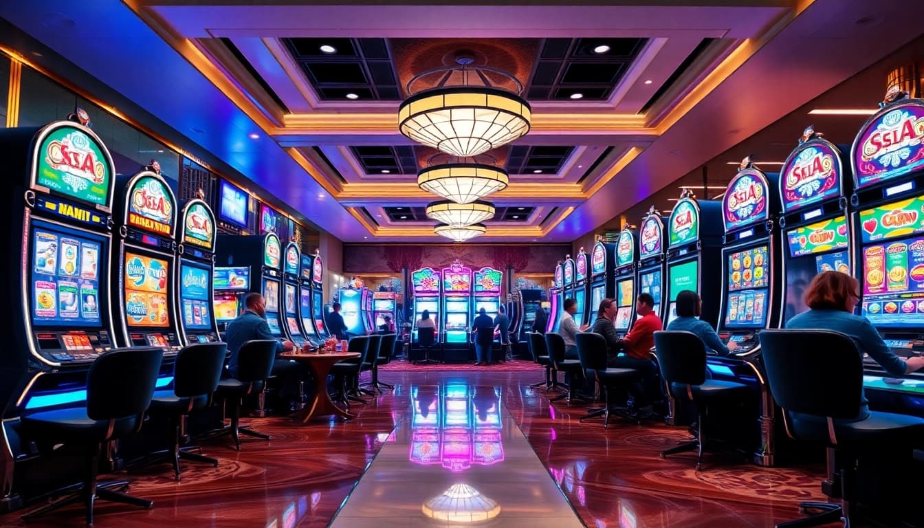 Engage with the exciting rr88 link at a vibrant casino gaming scene filled with players.