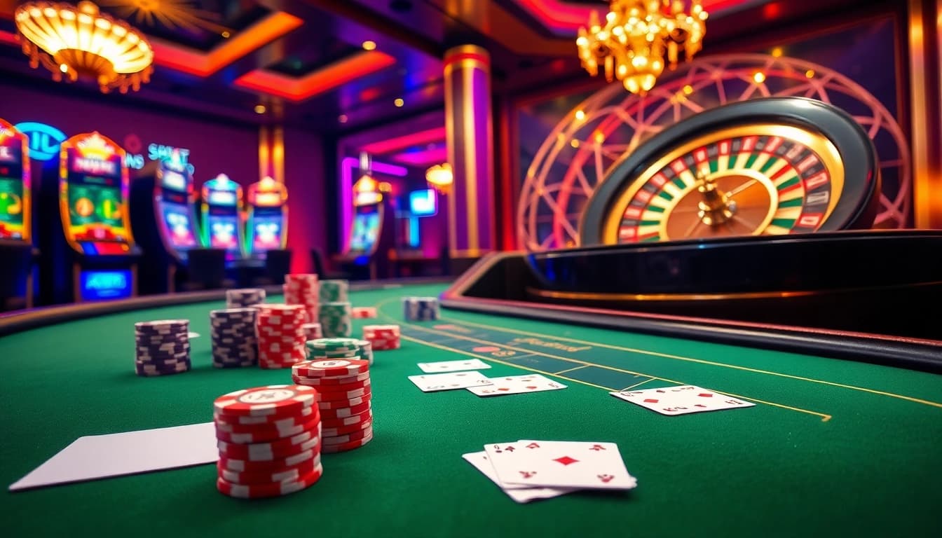 Experience the thrill of AF88 win at a luxury casino table with vibrant poker chips and a roulette wheel.