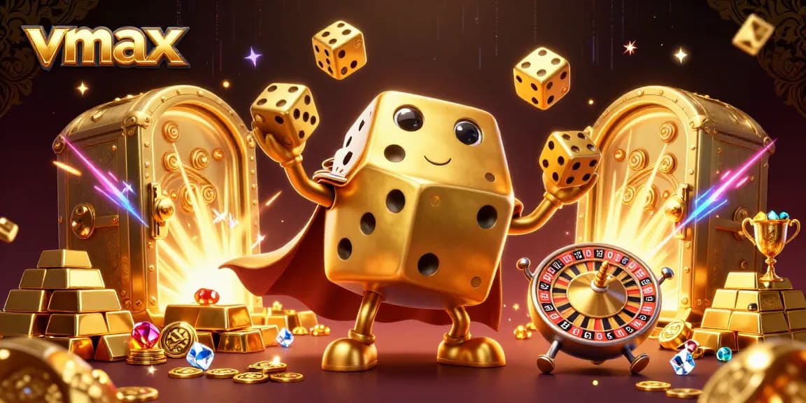 Engage in vibrant casino gameplay with vmax amidst dazzling treasures and legendary dice.