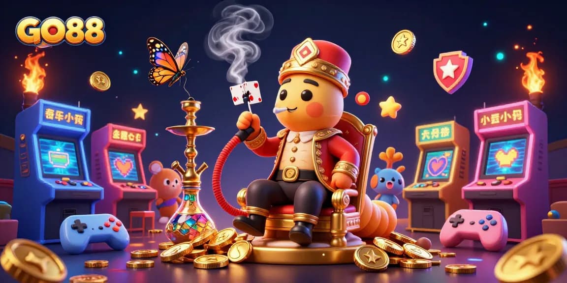 Experience GO88 with a vibrant casino scene showcasing 3D gaming elements and characters immersed in play.