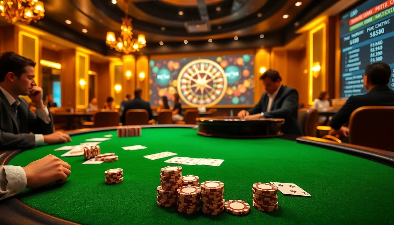 A thrilling poker game scene at https://urr88.com/ highlighting players focused on their cards and chips.