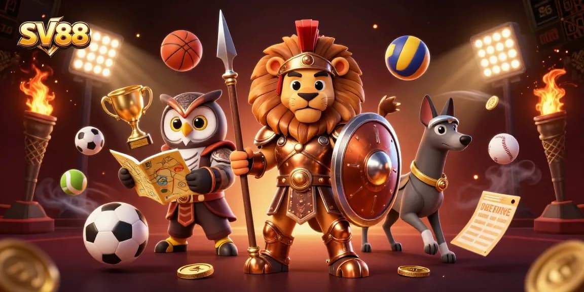 SV88 online gaming features vibrant characters engaged in sports betting action with dynamic elements.