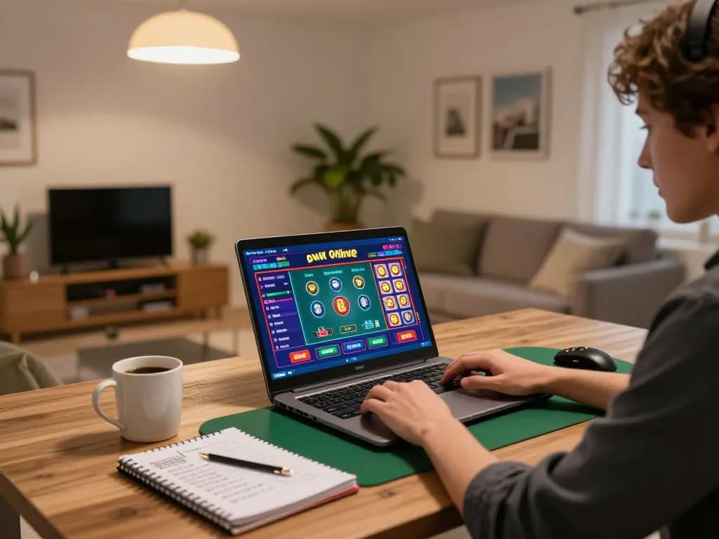 Player enjoying online casino games on 56WIN at home, highlighting engaging gameplay and strategy.