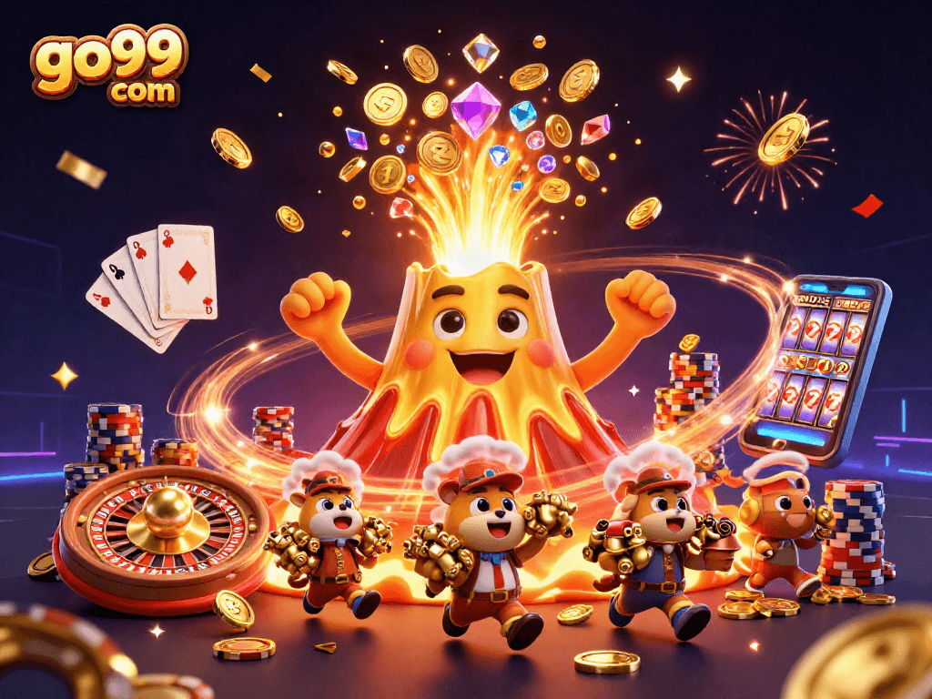 Experience thrill at go99 com with a vibrant casino scene filled with gold and treasure.