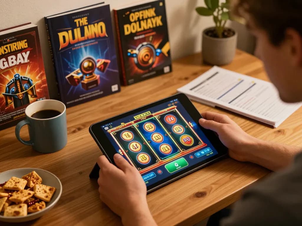 Kaya88 player enjoying online slots on a tablet while strategizing in a cozy environment