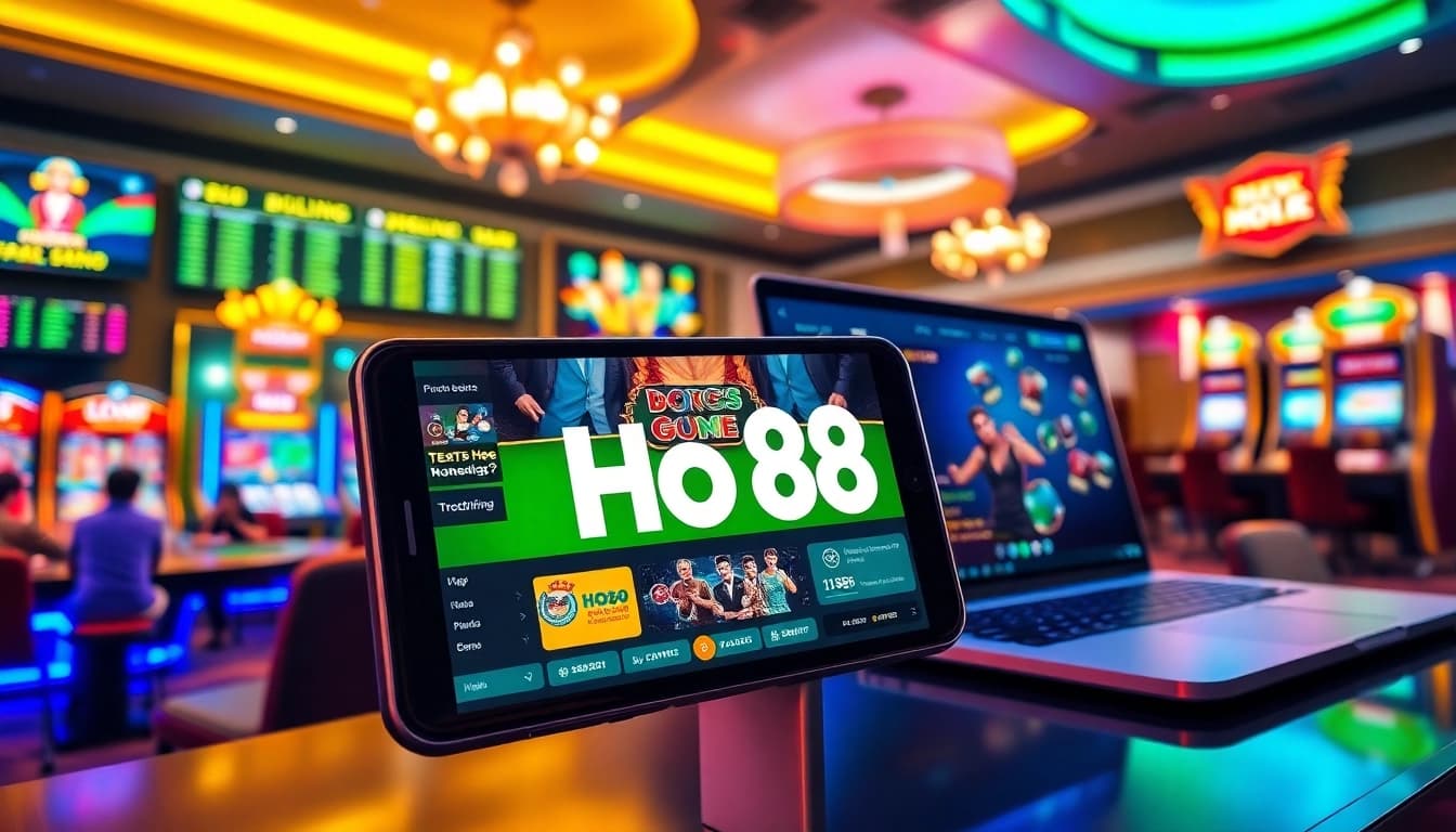 Exciting online gambling scene featuring the Ho88 app interface, showcasing dynamic games and user engagement.