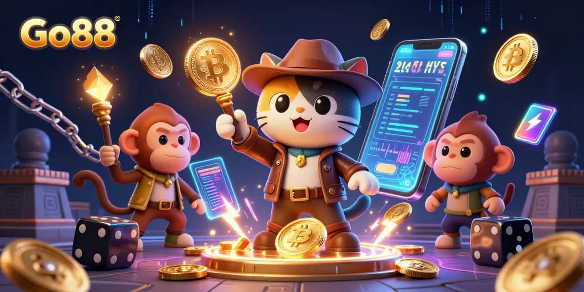 Gain insights into Go88's thrilling gaming adventures while exploring 3D digital treasure in a unique scene.