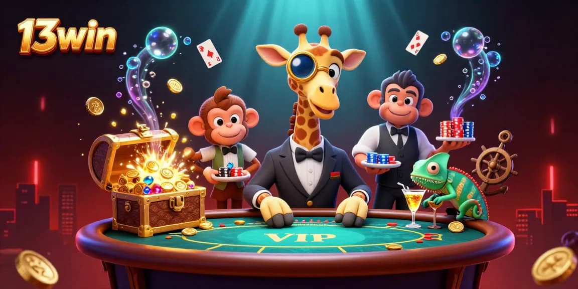 Engage with thrilling 13win adventures at the vibrant online casino, featuring whimsical characters immersed in fun.