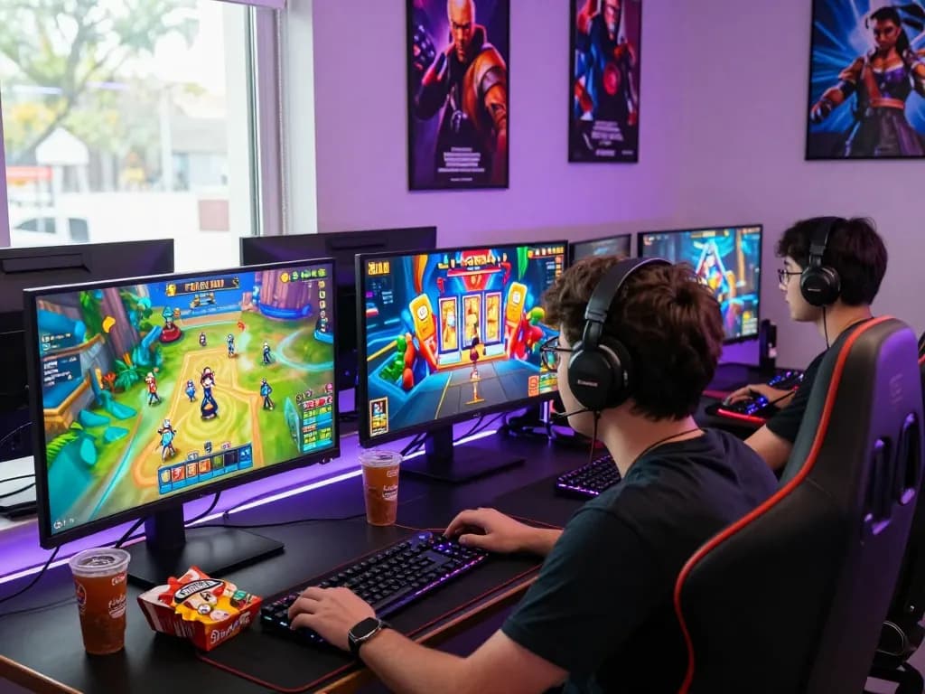 Engaged player enjoying sunwin online gaming with colorful screens and inviting atmosphere.