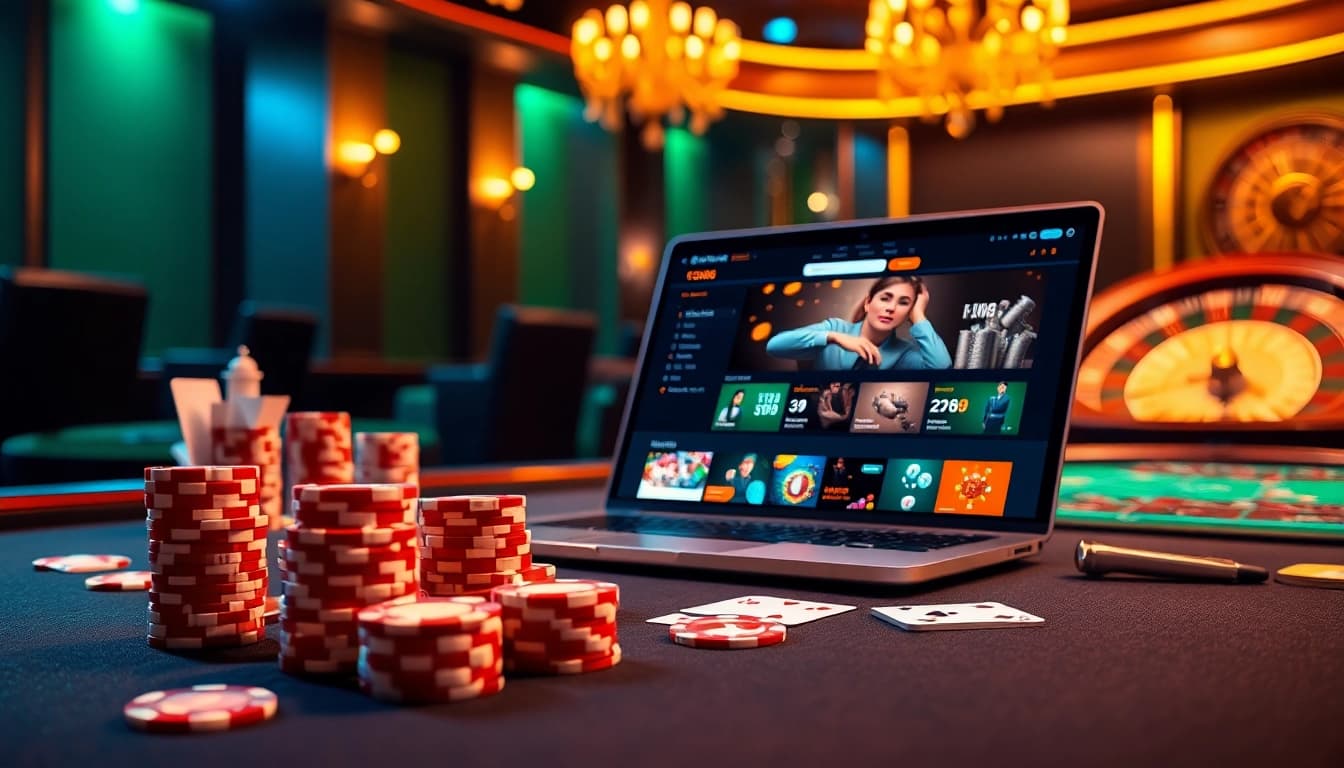 Experience the excitement of gambling at trang chủ tg88 with vibrant casino visuals featuring poker chips and cards.