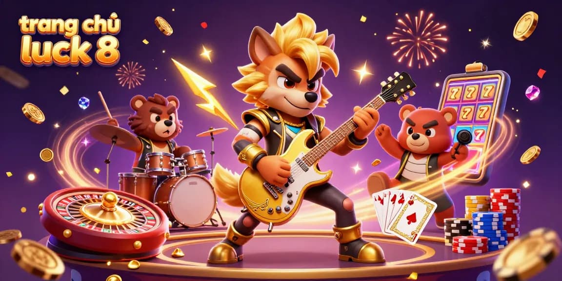 Experience the excitement of trang chủ luck 8 with vibrant 3D characters playing in a dazzling casino scene.