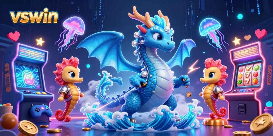 Engage with vswin's vibrant gaming world through a captivating 3D casino illustration.
