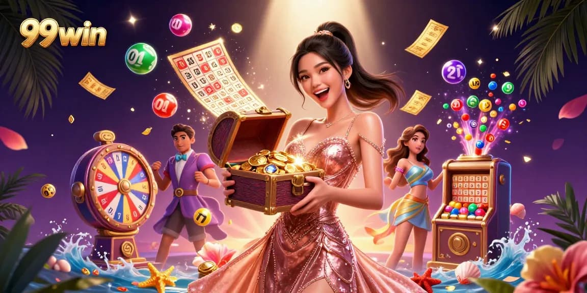 Experience the excitement of 99win with a joyful presenter and dynamic lottery elements.