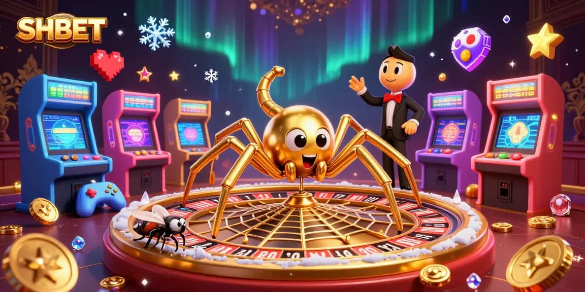 Engage in winning strategies at SHBET with a colorful 3D casino scene featuring gaming excitement.