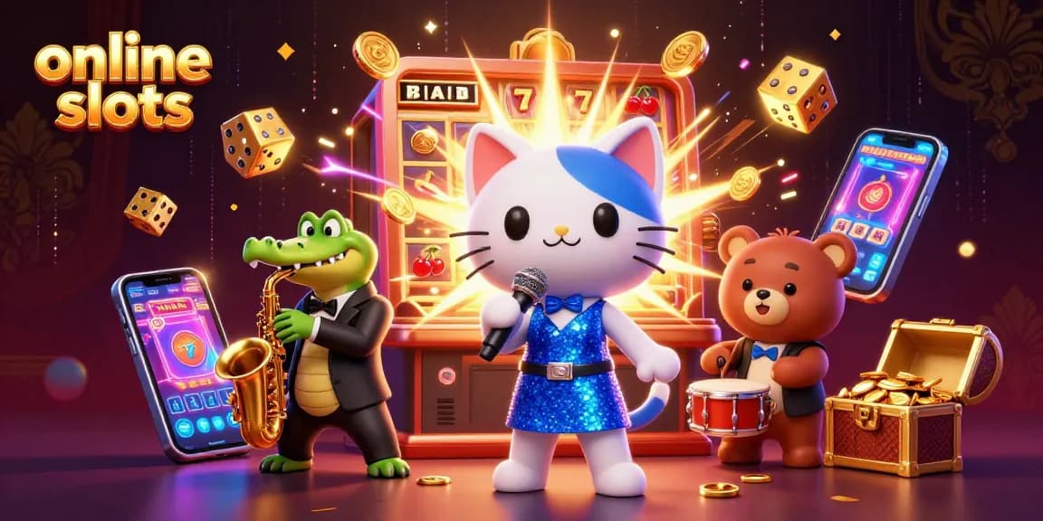 Engage in thrilling online slots action with vibrant characters and dynamic slot elements.