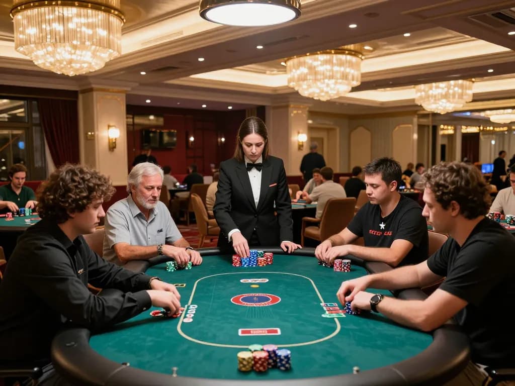 QQ88 players immersed in a high-stakes poker game at a luxurious casino table
