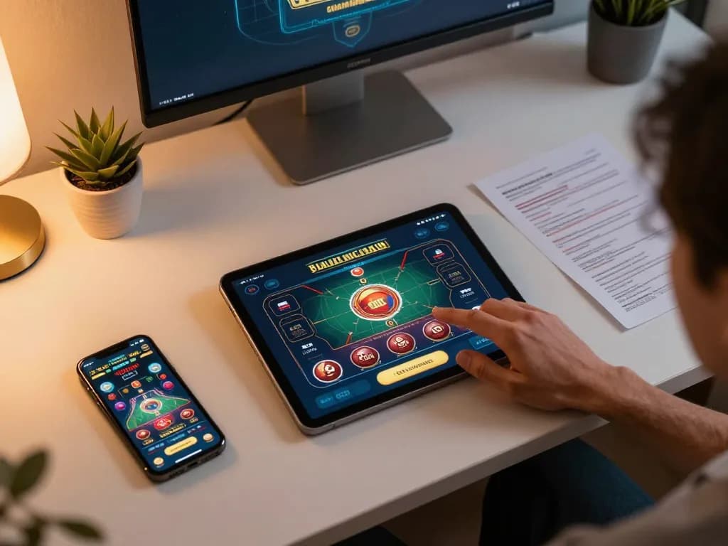 Engaging with the tr88.com casino app on a cozy home desk, promoting responsible gaming