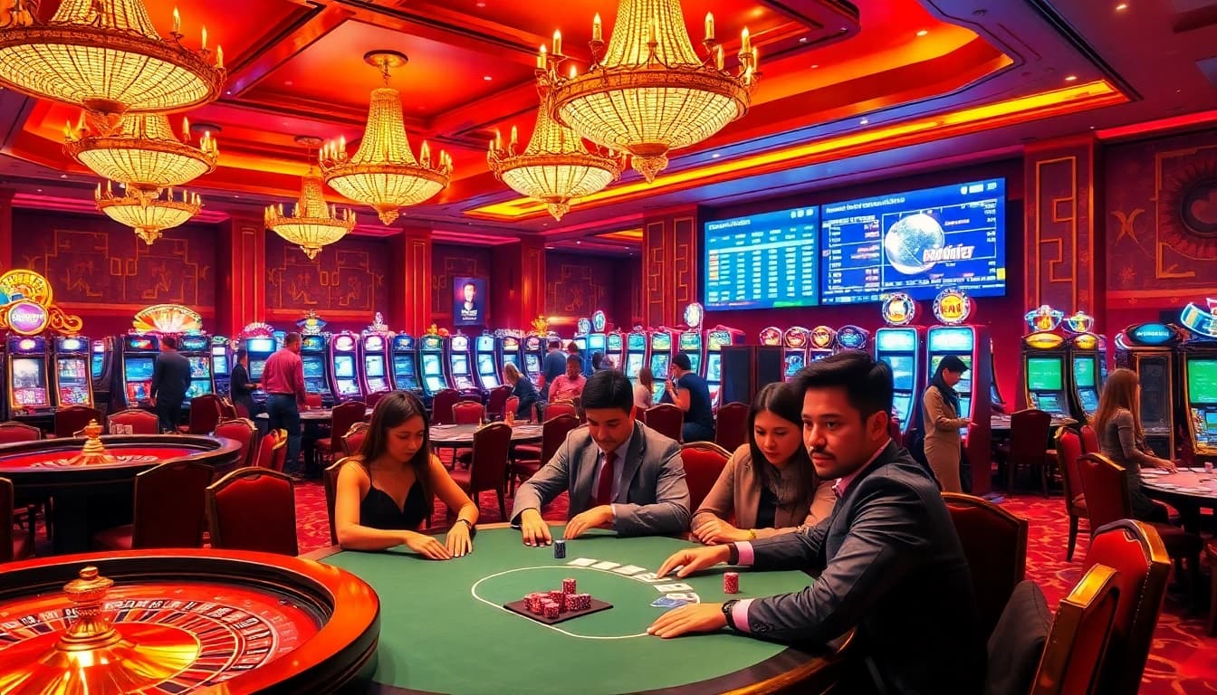 A thrilling poker game at a luxurious casino showcasing elements from https://rr88a.us.com/ for an exciting atmosphere.
