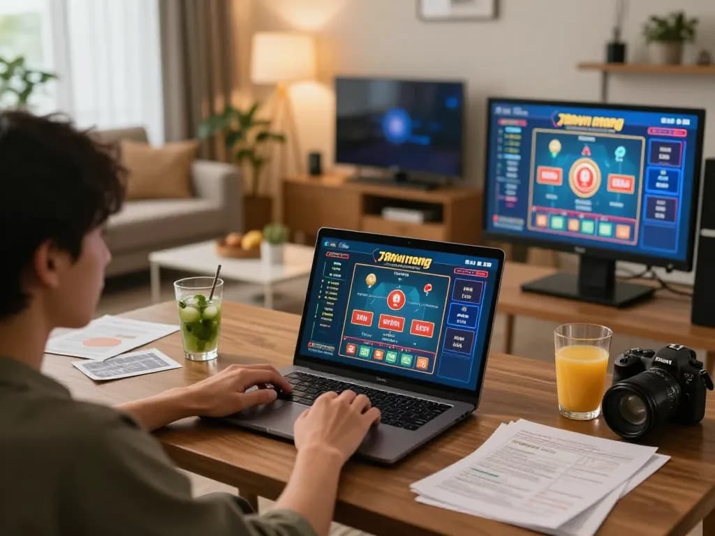 Engaging in strategic online gameplay at 789win 1 in a cozy home setting.