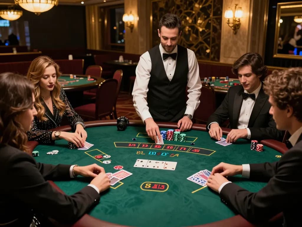 Engaging blackjack game at nhà cái CM88 casino with players and dealer in dynamic action.