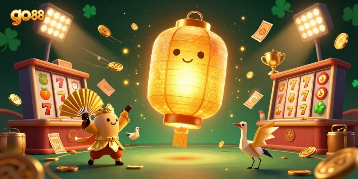 Experience the thrill of go 88 with vibrant casino elements and dynamic characters in a captivating 3D illustration.