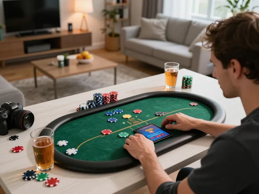 Engaging online poker gaming session at home featuring 78winvina, showcasing strategy and entertainment