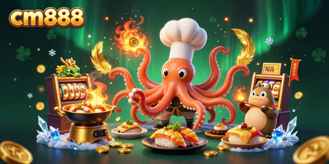 Spin the reels at cm888 with a vibrant scene featuring animated characters in a lively casino atmosphere.