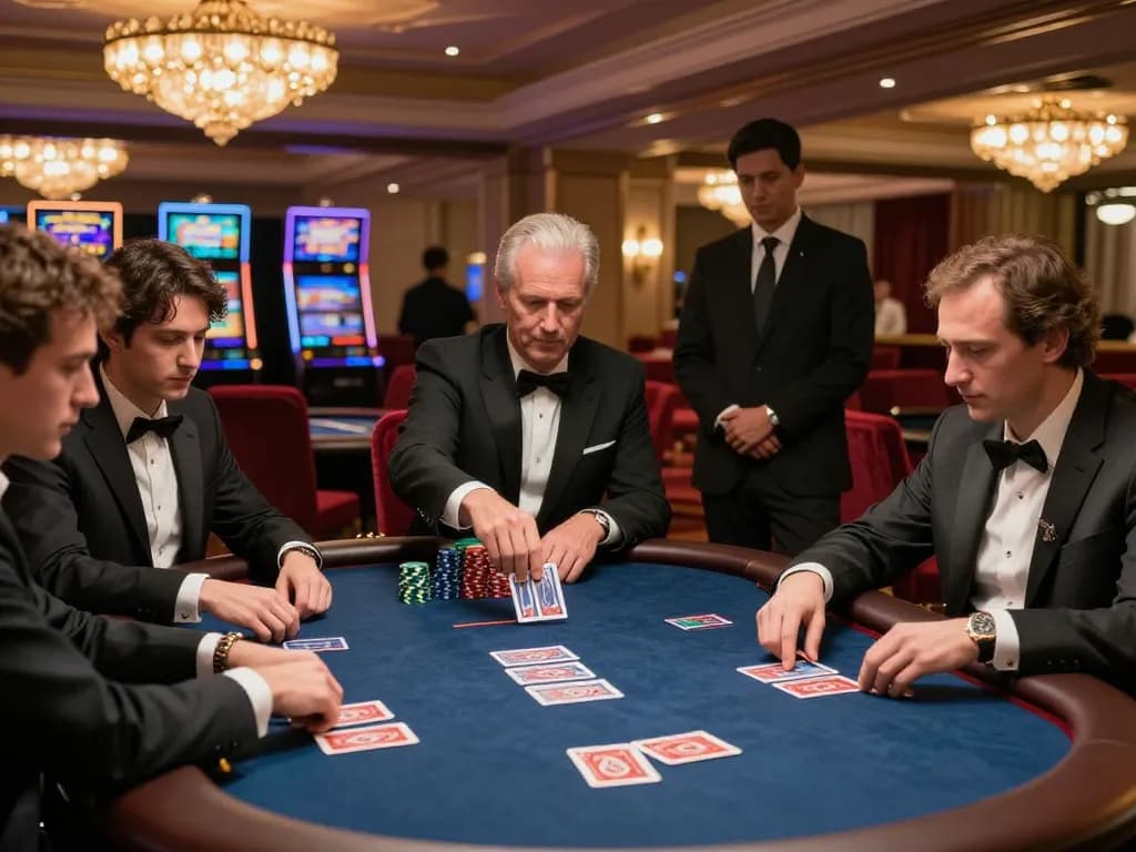 Red88 poker game in a luxury casino with engaged players and high-stakes excitement.