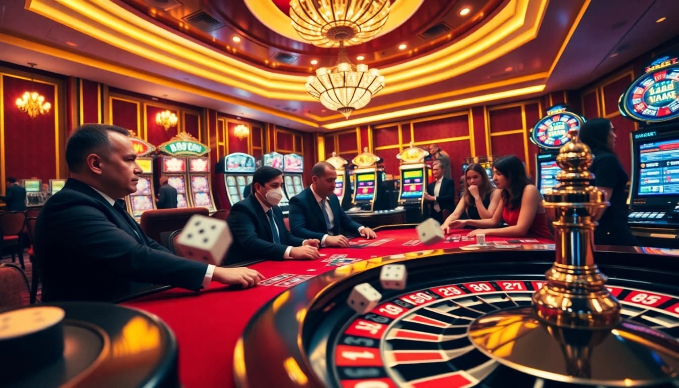 Experience thrilling games at 88I COM with players engaging at a vibrant casino.