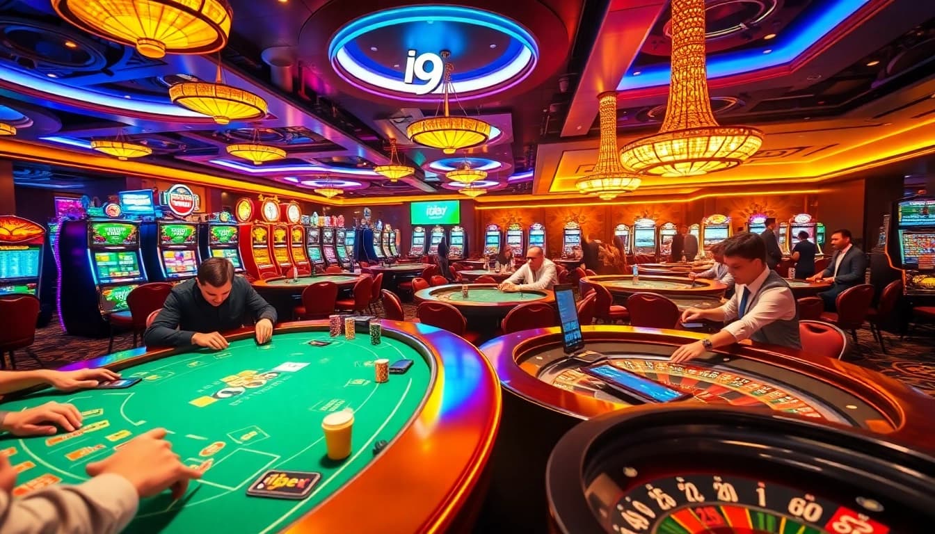 Experience thrilling i9bet gameplay in a vibrant casino setting with engaged players and exciting gaming action.